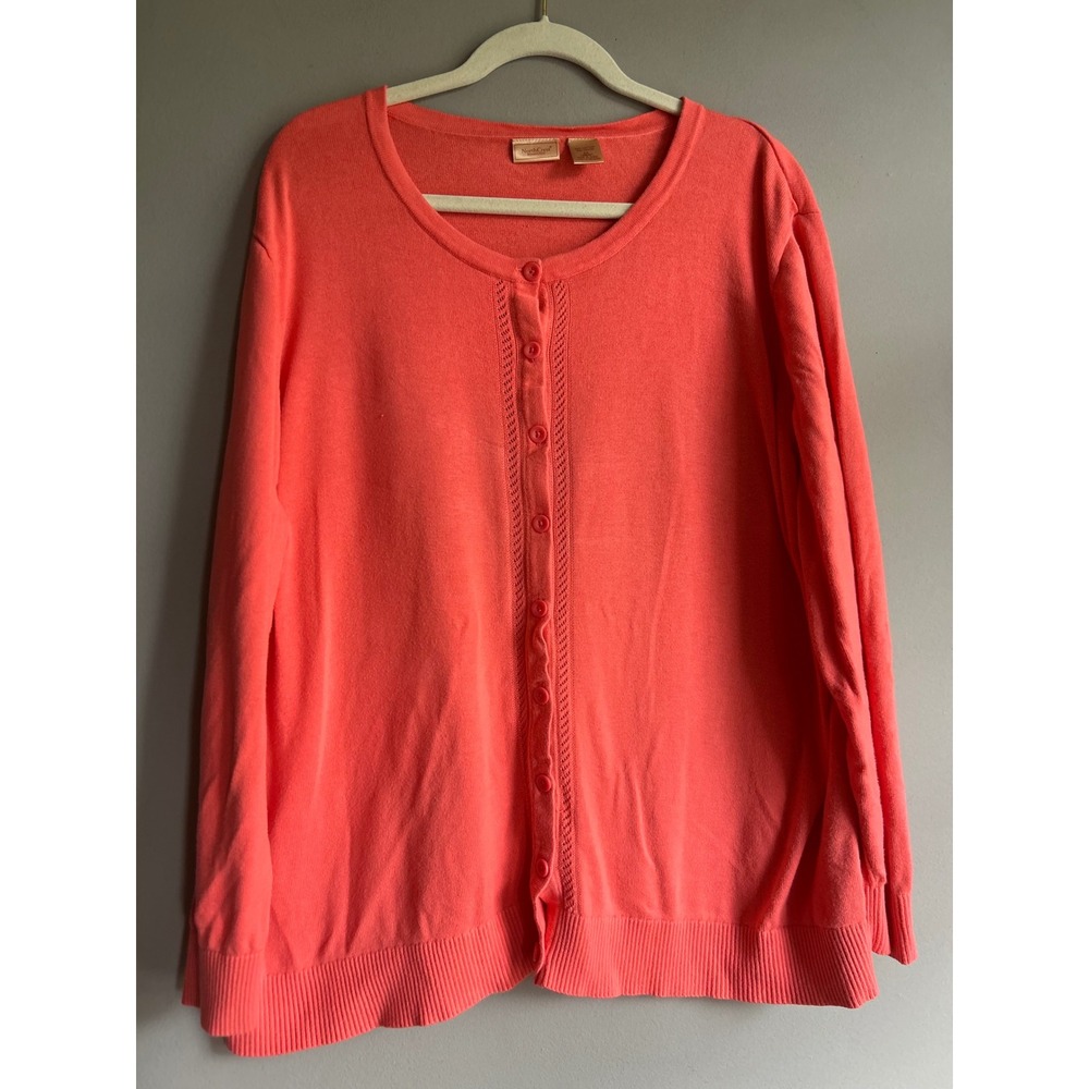 NorthCrest Coral Pink Cardigan Sweater Plus‎ Size 4X 28W Cotton Rayon